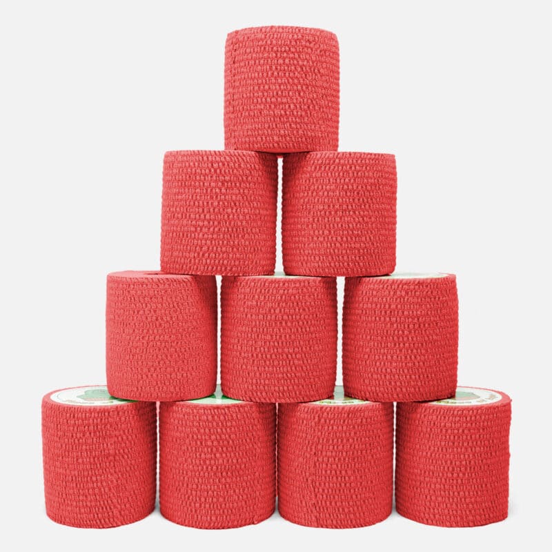 10pak-75mm-roed-eab-pp 10 ruller rød EAB sportstape 7,5cm - stærk lim og bred støtte til muskler
