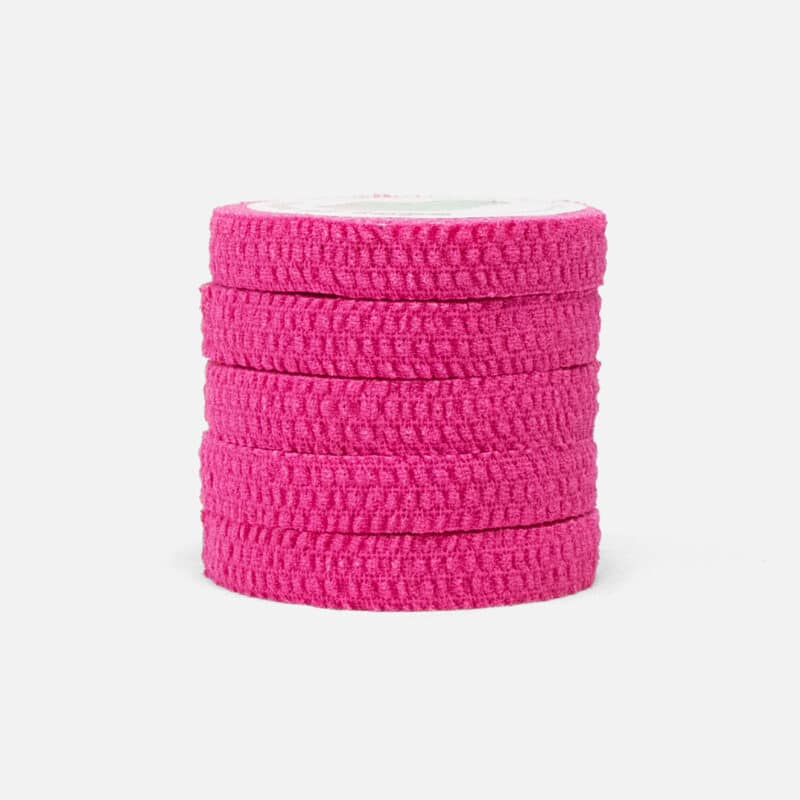 5pak-12mm-pink-eab-pp 5 ruller lyserรธd smal tape 1,25cm - elastisk EAB til volleyball-fingre