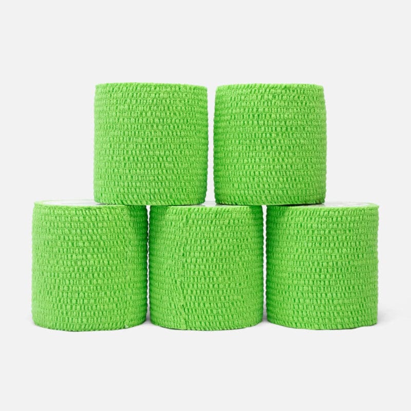 5pak-75mm-groen-eab-pp Grøn bred sportstape 5-pak - elastisk bomuldstape til knæskader